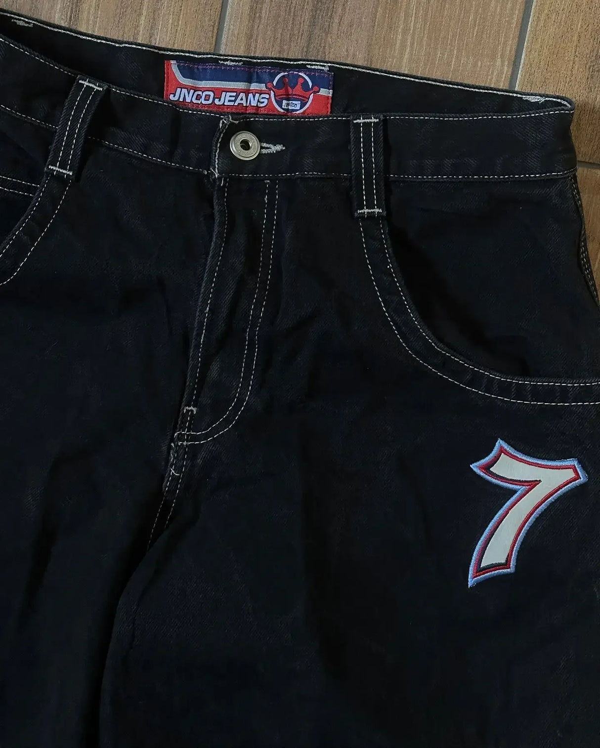 JNCO Jeans Men Y2K Harajuku Hip Hop 7 Graphic Embroidery Baggy Denim Pants Streetwear Casual High Waist Wide Leg Trousers New