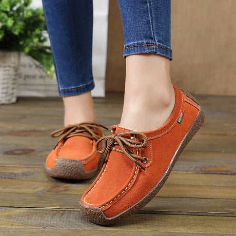 New Arrival Women Casual Shoes 2023 Suede Leather Flats Sneakers Lace Up Moccasins Ladies Shoes Fashion Loafers Plus Size 35-42