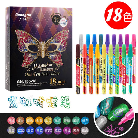 24 Color Set Glitter Color Changing Pen Nail Pen Neon Handbook Fluorescent Waterproof Art Marker pen Graffiti Painting supplies