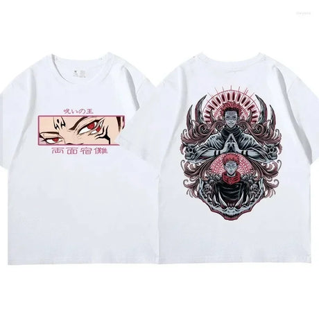 Retro Oversized 100% Cotton T Shirts Anime Jujutsu Kaisen Ryomen Sukuna T-Shirts Manga Graphic Print Tshirt Short Sleeves Tops