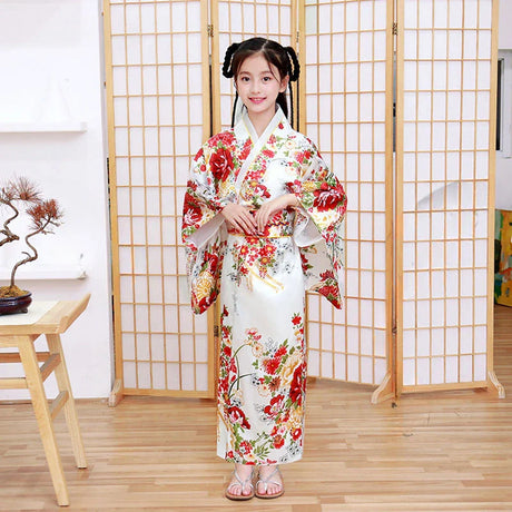 Cute girl, Japanese ethnic style kimono and dance dress, retro printed flower stage show costume