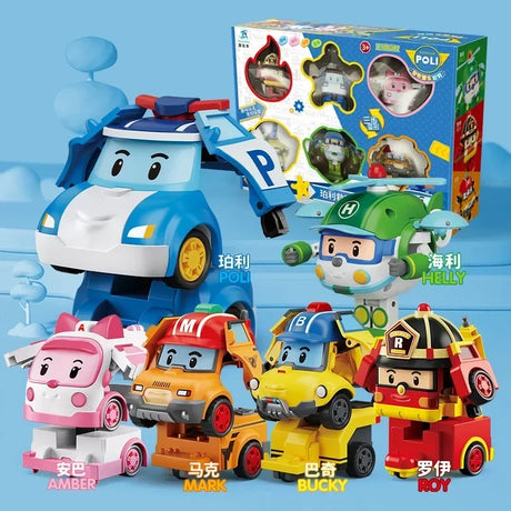 South Korea Poli Robocar Car Transform Vehicle Robot Action Figurine Cartoon Police Car Anime Figure Poli Amber Roy Kid Toy Gift