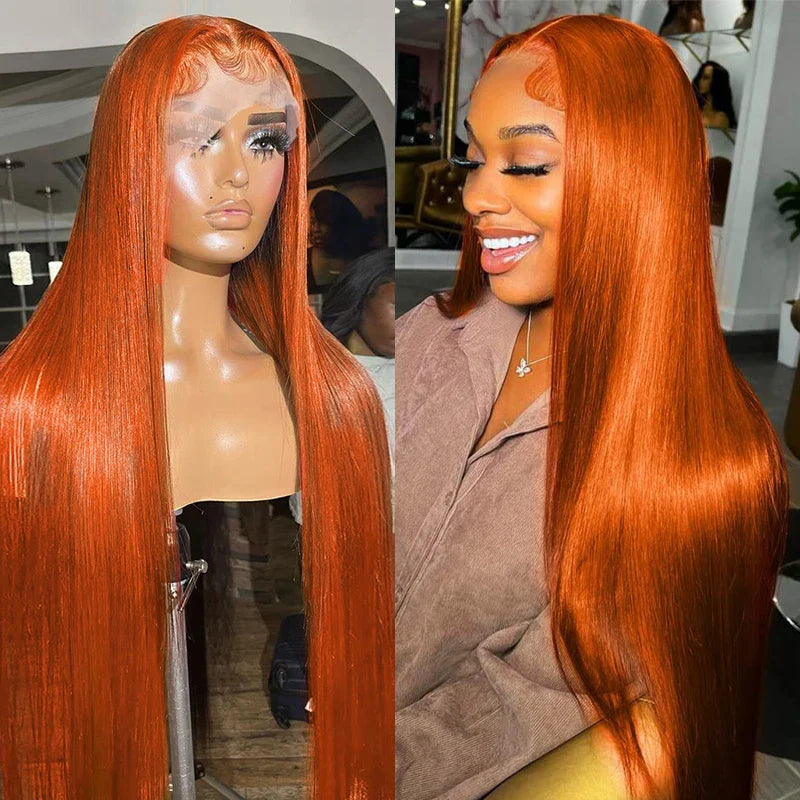 Ginger Orange 13x6 Lace Front Wigs Human Hair Bone Straight 13x4 4×4 Human Hair Lace Frontal Wigs Transparent Lace Wig For Women