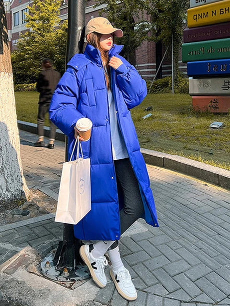 Winter Women Parka 2023 New Long Straight Down Cotton Coat Hooded Korean Loose Puffer Jacket Fashion Female Warm Parkas Outwear