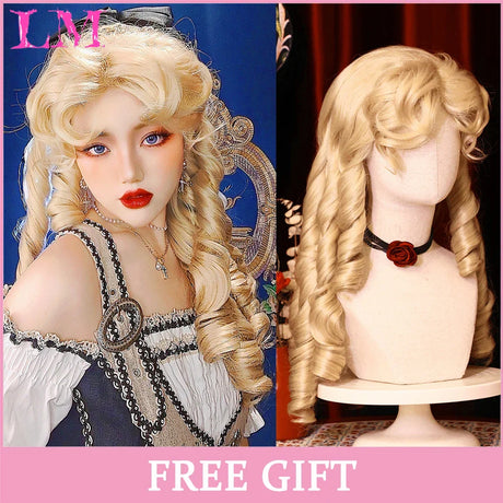 LM Cosplay Wig With Bangs Synthetic Straight Hair 24 Inch Long Heat-Resistant Pink Wig For Women