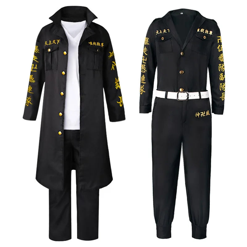 Anime Tokyo Revengers Cosplay Costume Black Embroidered Trench Shirt Pants Captain Uniform Wigs Halloween Cosplay Costume