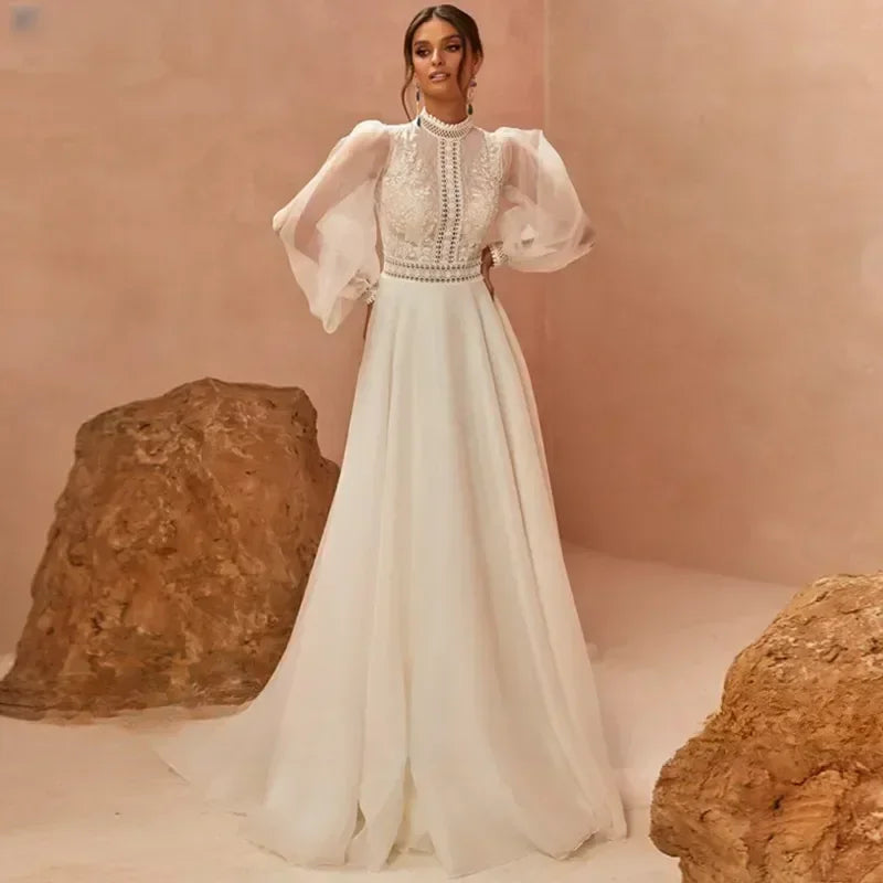 Robe Wedding Dress Bride Dresses Long Sleeves Bridal Gown Vestido De Noiva Appliques A-line Simple Dee France 2023 Lace Train