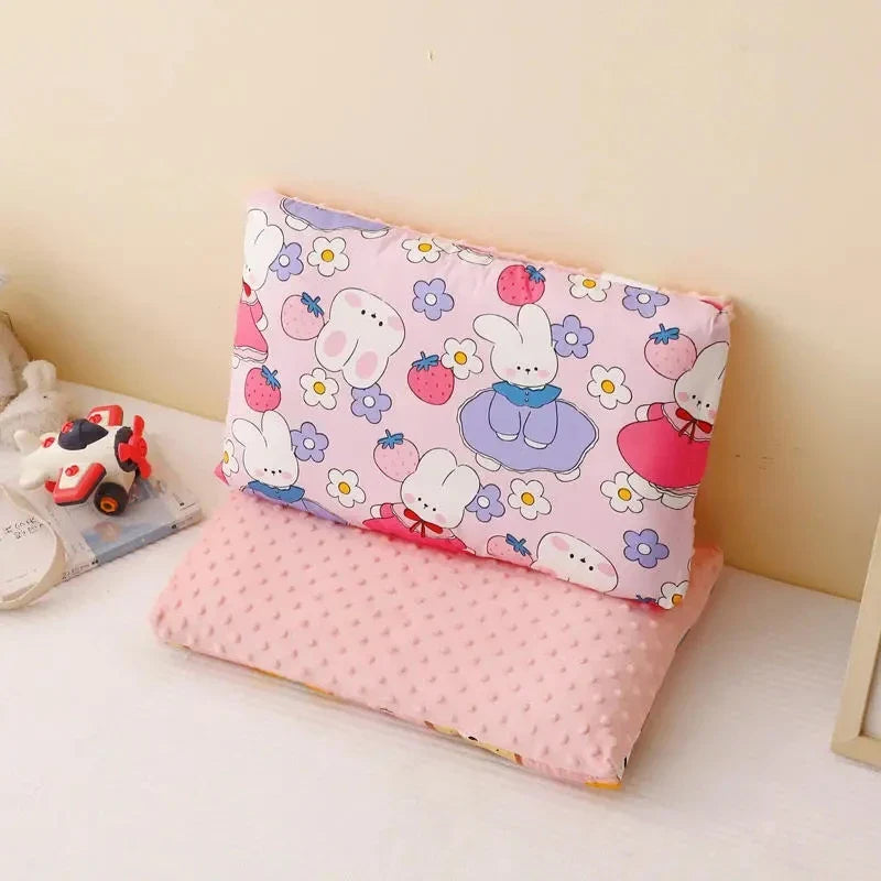 1 Pc Short Plush Baby Pillow Case With Zipper Double-sided Use Children's Pillow Case 100% Cotton Kindergarten Nap Pillow Cover