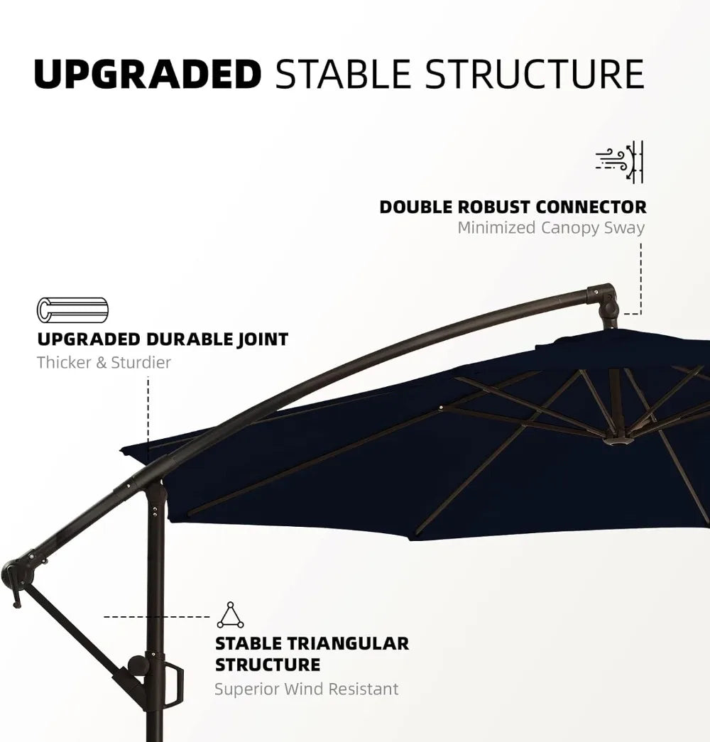 Patio Offset Hanging Umbrella 10 FT Cantilever Outdoor Umbrellas w/Infinite Tilt, Fade Resistant Waterproof Solution-Dyed