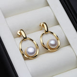 Fashion Natural Pearl Earring 925 Sterling Silver,Freshwater Pearl Earrings For Women,Triangle Gold Plated Earrings Jewelry Girl