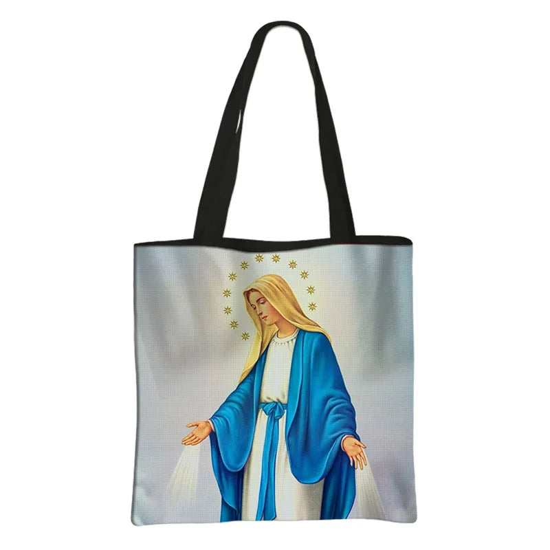 Our Lady of Guadalupe Virgin Mary Print Handbag Women Catholic Churches Canvas Shopping Bags Casual High-capacity Tote Bag Gift