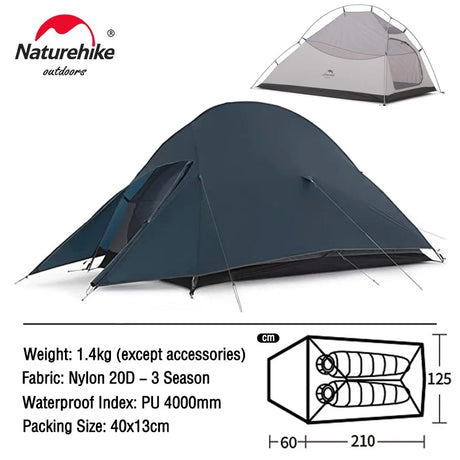 Naturehike Upgraded Cloud Up 2 Ultralight Tent Free Standing 20D Fabric Camping Tents For 2 Person With free Mat NH17T001-T