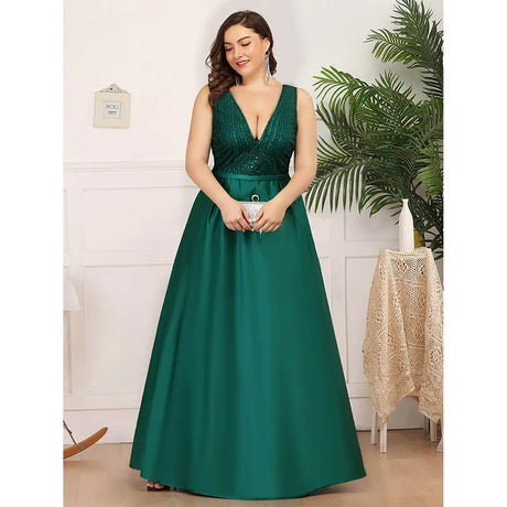 Plus Size Dresses Women 2024 New Banquet Wedding Solid Color Sequin Evening Dress Elegant Sexy V-Neck Party Dresses Large Female