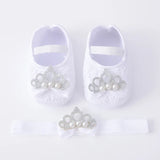 0~18M Cute Bowknot Newborn Baby Shoes Headband Set Anti Slip Toddler Infant First Walker Baby Girls Newborn Soft Sole Pink Shoes