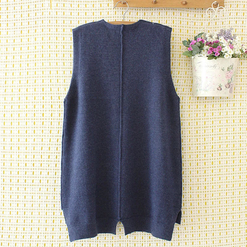 Womens Sweater Vest Plus Size 4xl Loose Solid V-Neck Side Button Slit Pocket Knitting Pullover Curve Sleeveless Jumper E2-0501