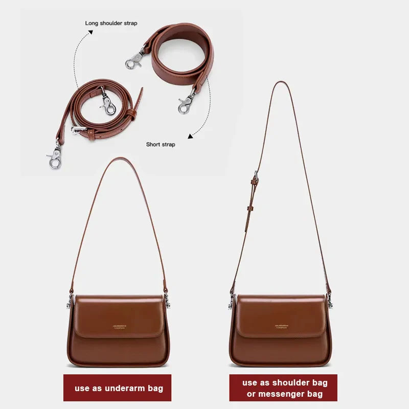 Women's Bag Female Elegant Saddle Shoulder Bag 2022 New Fashion Textured Niche Design Cowhide Split Leather Crossbody Messenger