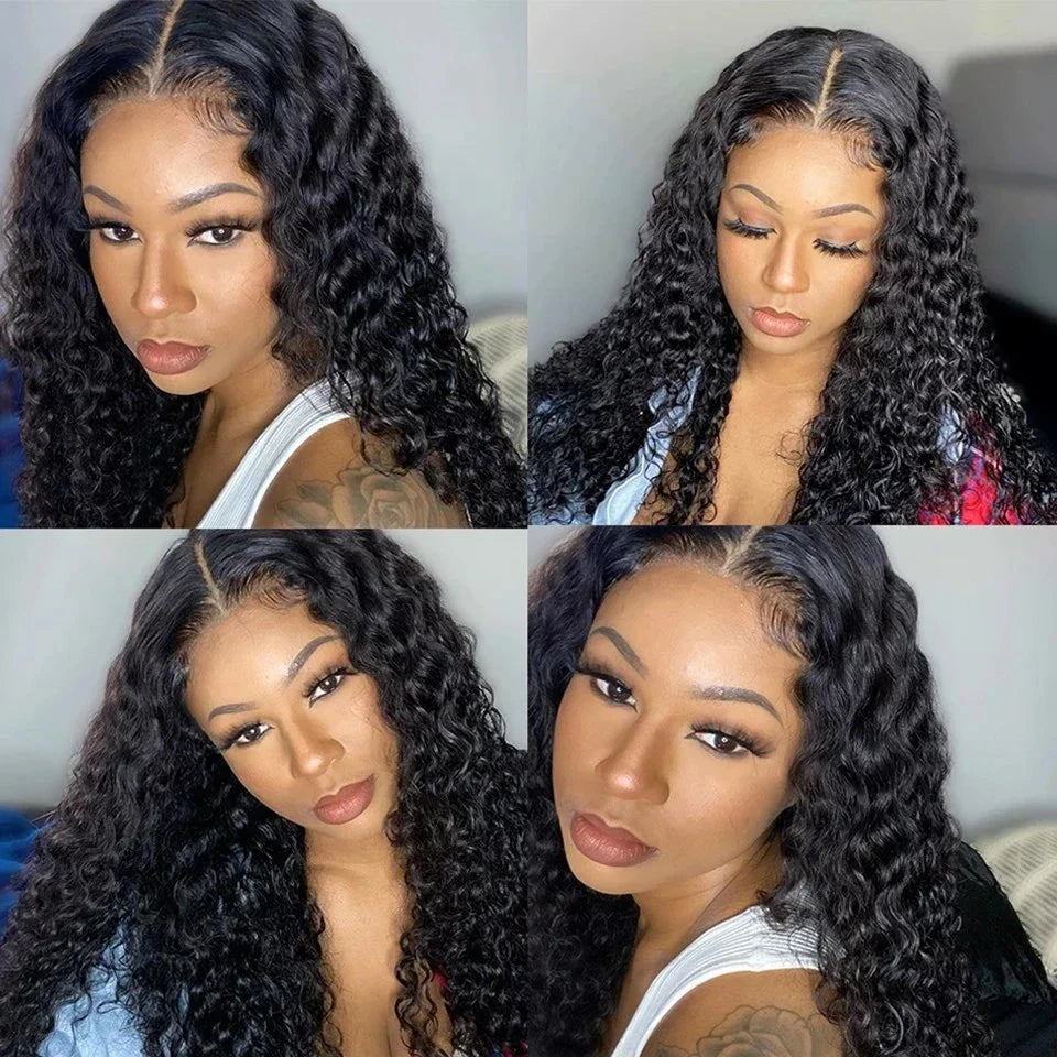 30Inch 4x4 Deep Curly Lace Closure Wig Hd Transparent Deep Wave  Wig Glueless Curly Human Hair Wigs  For Women Remy 180%