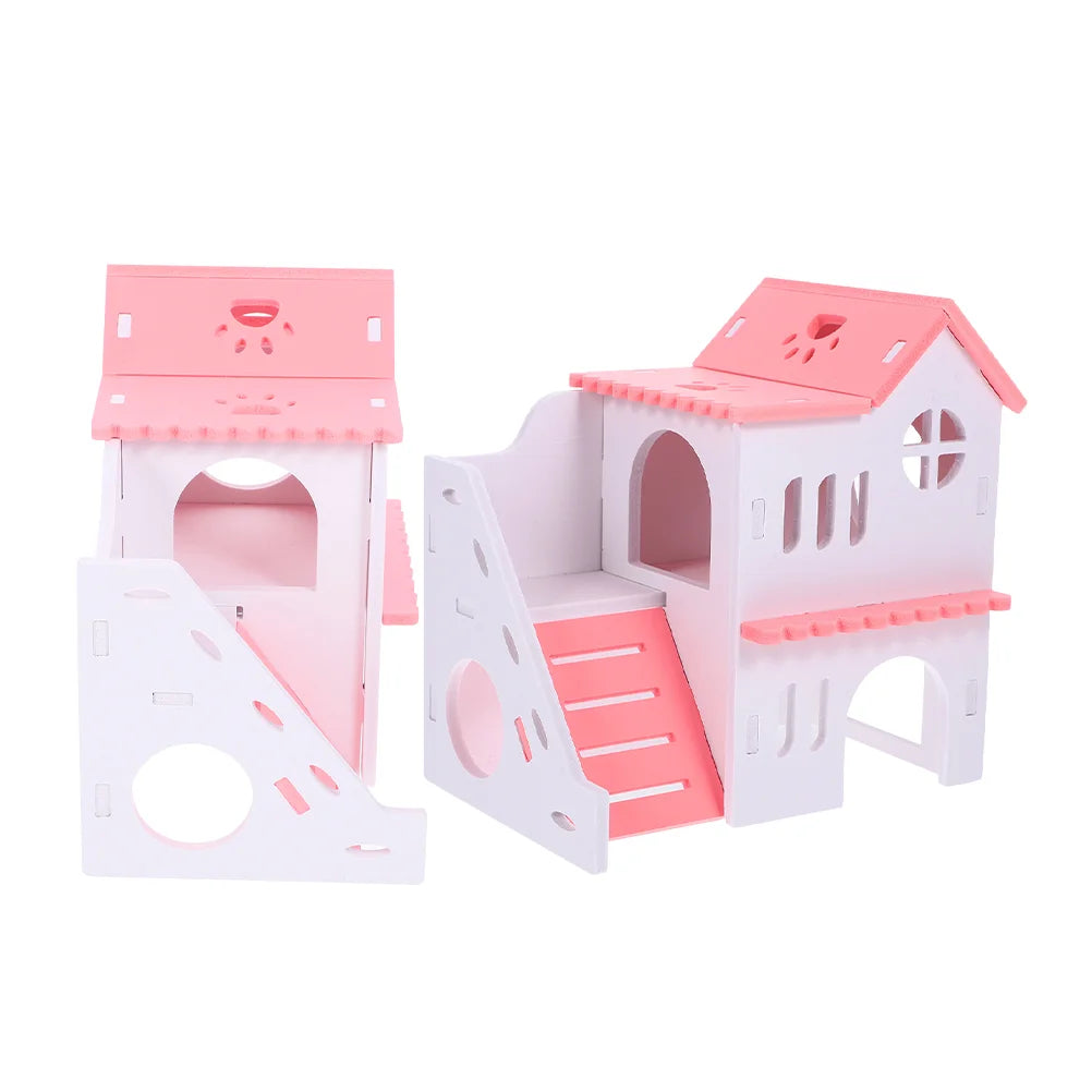 2 Pcs Hamster Double-Deck Villa Small House Rat Cage Accessories Hideout Wear-resistant Pvc Toys Supplies