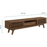 70" Mid-Century Modern Low Profile Entertainment TV Stand, 70 Inch, Walnut Walnut