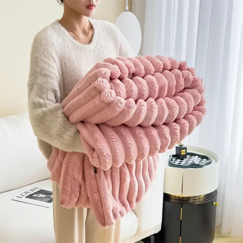 New Artificial Rabbit Plush Autumn Warm Blankets for Beds Soft Coral Fleece Sofa Throw Blanket Comfortable Thicken Bed Sheet