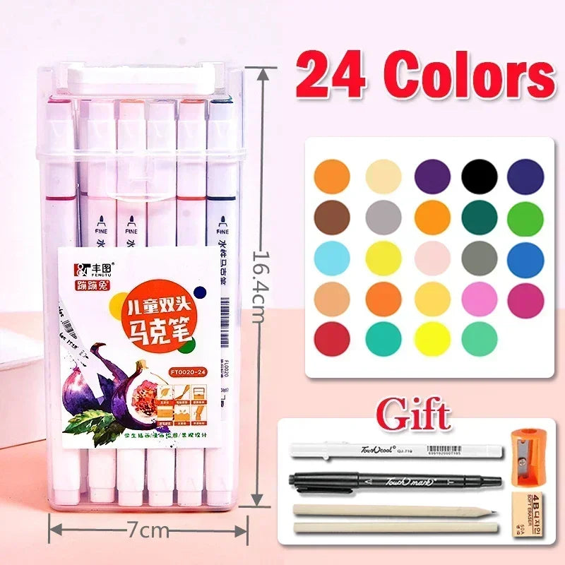 168 Color Marker Pen Set Manga Double-Headed Comic Highlighter Art Painting Drawing Sketch Graffiti Watercolor Stationery