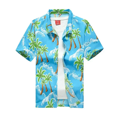 26 Colors Summer Fashion Mens Hawaiian Shirts Short Sleeve Button Coconut Tree Print Casual Beach Aloha Shirt Plus Size 5XL