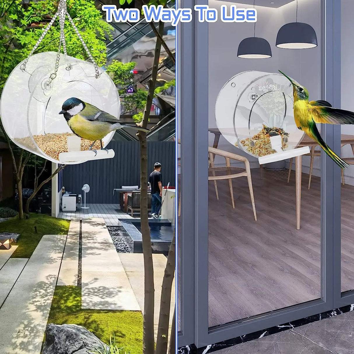 Bird Feeder with Camera, Acrylic Hanging Smart Bird Feeder House with 1080p Night-Version Video Camera WiFi Remote Bird Watching