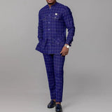 New Men's Temos Wedding Two Piece Suit Men's Dress Long Pants Shirt Solid Color Long Sleeve Party African Ethnic Style Clothing