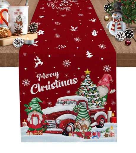 Merry Christmas Tree Ball Linen Table Runners Holiday Party Decor Reusable Dining Table Runenrs Wedding Navidad Decorations