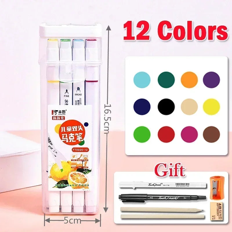 168 Color Marker Pen Set Manga Double-Headed Comic Highlighter Art Painting Drawing Sketch Graffiti Watercolor Stationery