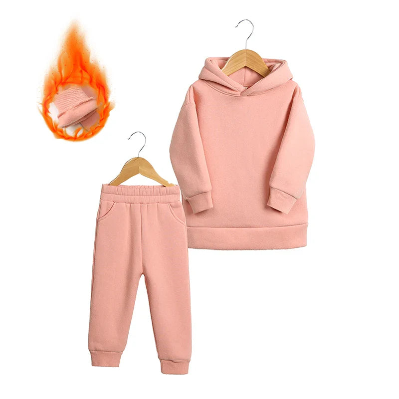 2023 New Arrivals Little Girls Clothing Tracksuit 2 Pieces Set Warm Fleece Plain Top Sweatshirt+Pants Loungewear Suit For Kids