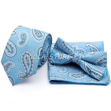 45 Color Paisley Geometry Striped 7.5cm Tie Set Polyester Floral Bow Hanky Wedding Party Business Suit Cravat Men Gift Accessory