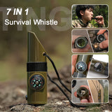 7 in 1 Survival Whistle Portable High Decibel Safety Whistle For Outdoor Camping Hiking Emergency SOS Compass Light Multi Tools