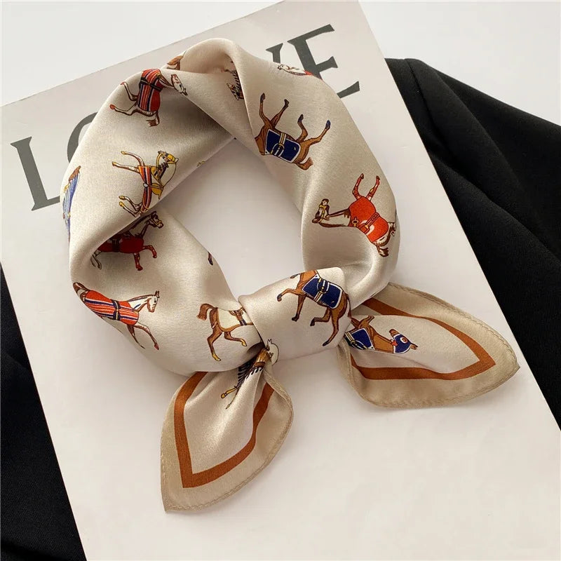 100% Natural Silk Scarf Women Design Print Foulard Neck Hairband Female Small Square Scarves Spring Kerchief Tie 2022 New