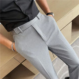 British Style Men High Waist Dress Pants 2023 Autumn Solid Color Casual Trousers Slim Fit Formal Suit Pants Fashion Men Clothing