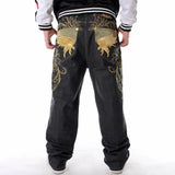 Plus Size Waist 30-46Inch Streetwear Baggy Jeans Men's Designer Clothes Embroidered Flower Wings Trousers Male