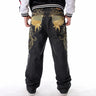 Plus Size Waist 30-46Inch Streetwear Baggy Jeans Men's Designer Clothes Embroidered Flower Wings Trousers Male
