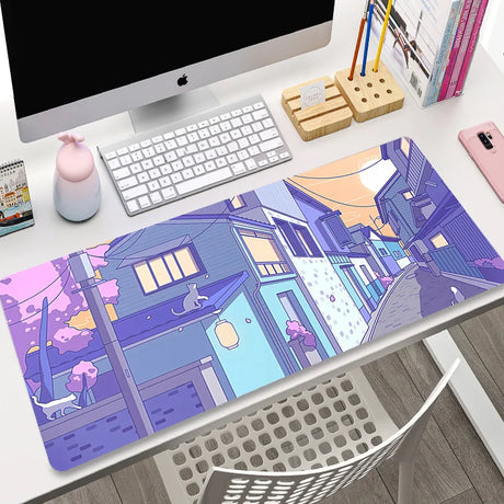 Cute Japan Cat Mouse Pad Large Gamer Mousepad DeskMat Computer Gaming Accessories Art Carpet 900x400 Play Mats Anime Office Mat