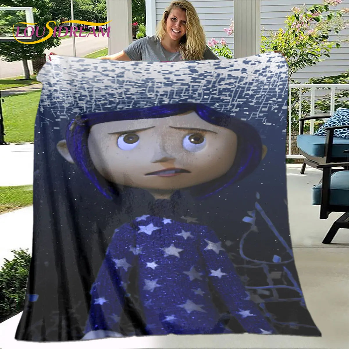 3D Cartoon Coraline Blanket,Flannel Blanket Throw Blanket,Children's Warm Blanket for Home Living Room Bedroom Beds Sofa Office