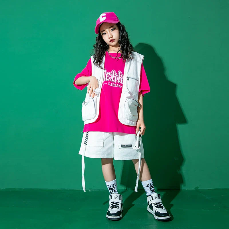 Girls Streetwear Boys Hip Hop Vest Sweatshirt Cargo Pants Kids Street Dance  Clothes Sets Child Jazz Outfits Showing Costumes