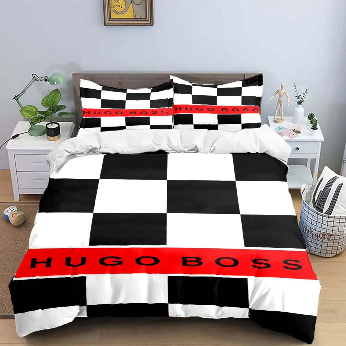 H-Hugo Boss Logo Print Bedding Sets Exquisite Bed Supplies Set Duvet Cover Bed Comforter Set Bedding Set Luxury Birthday Gift