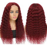 13x4 Transparent Deep Wave Lace Frontal Wig Burgundy Lace Front Wig Brazilian 99J Curly Lace Front Human Hair Wigs For Women