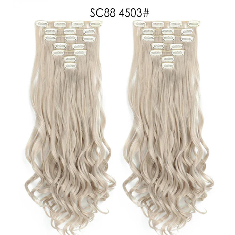 Set Hair Clip In Hair Extensions With Clips Hairpieces Synthetic Extension False/Fake Hair Blonde Eunice Hair Long Hair Pieces