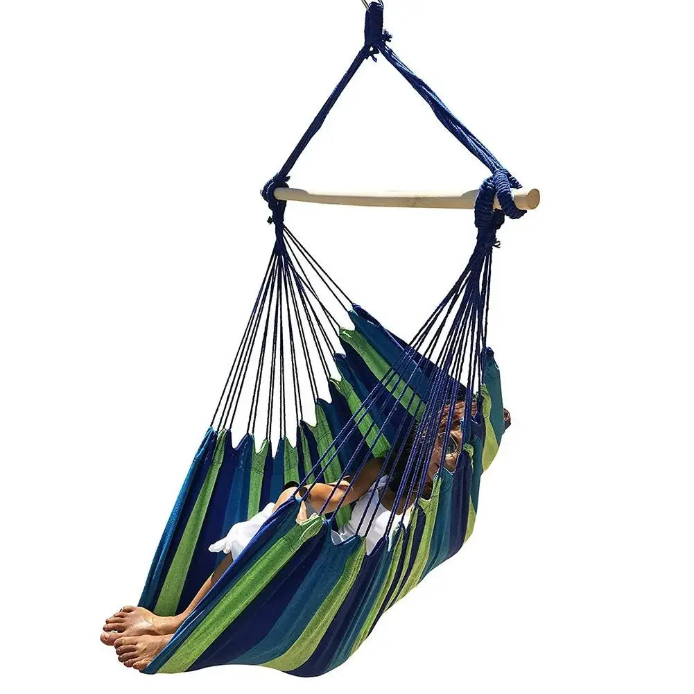 Canvas Hammock Chair Swing Indoor Garden Sports Home Travel Leisure Hiking Camping Stripe Hammock Hanging Bed (NO Stick NO Rope)