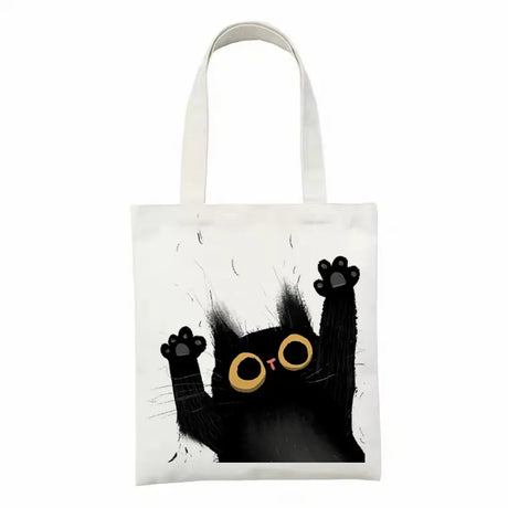 Women Canvas Bag Funny Black Cat Print Female  Reuseable Shopping Totebags Girls Students School Bookbags