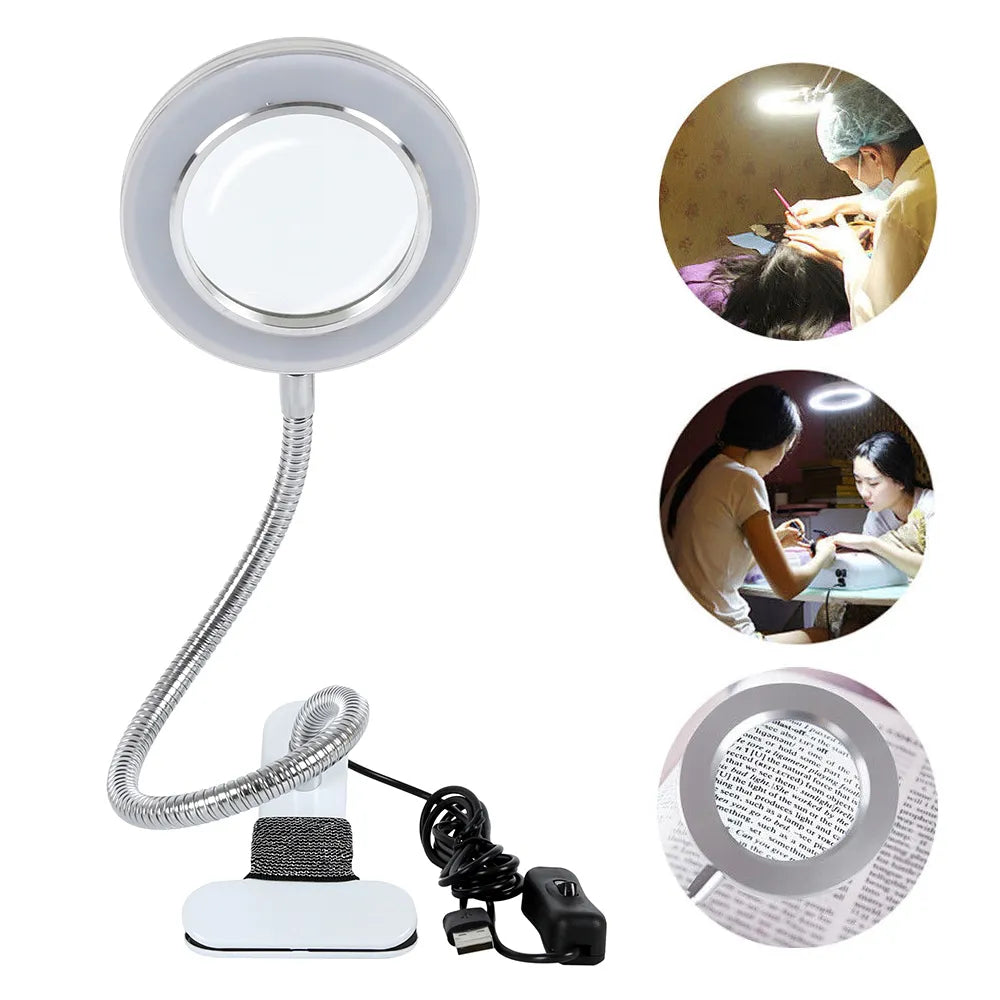 USB Table Lamp LED Study Table Light with Clip Makeup&Beauty Desk Lamp With Eight Times Magnifying Glass Circle Desk Light