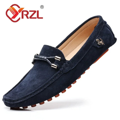 YRZL Loafers Men Big Size 48 Soft Driving Moccasins High Quality Flats Genuine Leather Shoes Men Slip-on Suede Loafers for Men