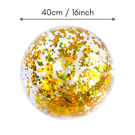 40cm/16inch Beach Ball Transparent Inflatable Swimming Pool Toy Ball with Beautiful Confetti Sequins for Summer Party Water Park