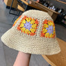 Summer Outdoor Paper Straw Hat Women Beach Holiday Sun Wide Brim Hand Woven Flowers Daisy Bucket Straw Hat