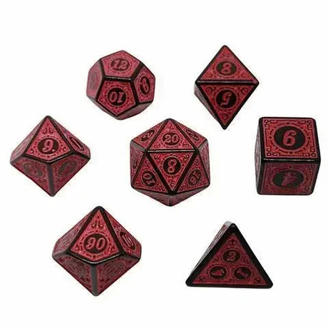 7 Pcs Kit Polyhedral 6 Sides Carved Vintage Ancient Retro Pattern Dices Set D4 D6 D8 D10 D% D12 D20 for TRPG RPG Games